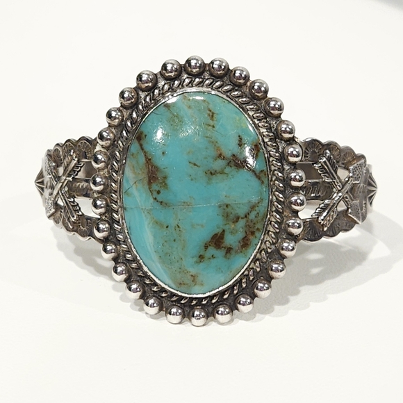 Vintage Southwestern Turquoise Sterling Silver Cuff Bracelet Pacific Jewelry Co - Picture 14 of 16